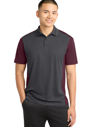 Sport-Tek® Colorblock Micropique Sport-Wick® Polo. ST652 - Iron Grey/ Maroon | Sport-Tek