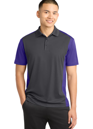 Sport-Tek® Colorblock Micropique Sport-Wick® Polo. ST652 - Iron Grey/ Purple | Sport-Tek