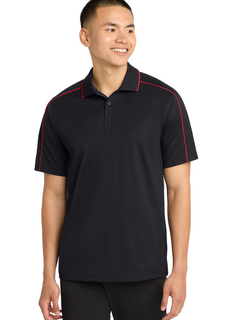 Sport-Tek® Micropique Sport-Wick® Piped Polo. ST653 - Black/ True Red | Sport-Tek