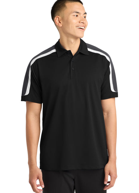 Sport-Tek® Tricolor Shoulder Micropique Sport-Wick® Polo. ST658 - Black/ Iron Grey/ White | Sport-Tek
