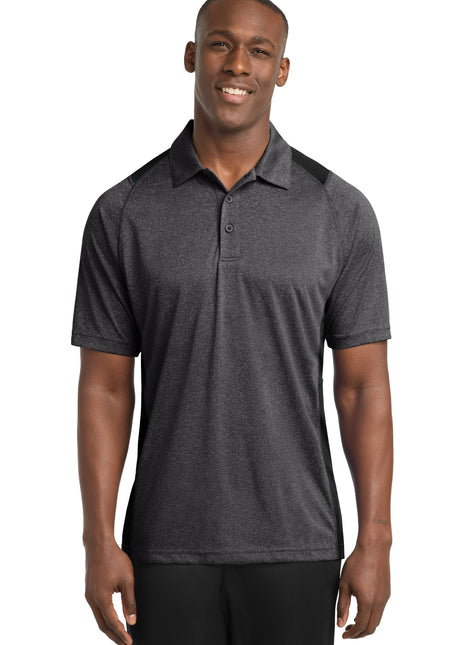 Sport-Tek® Heather Colorblock Contender™ Polo. ST665 - Graphite Heather/ Black | Sport-Tek