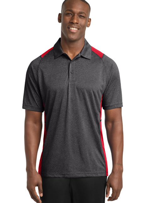 Sport-Tek® Heather Colorblock Contender™ Polo. ST665 - Graphite Heather/ True Red | Sport-Tek