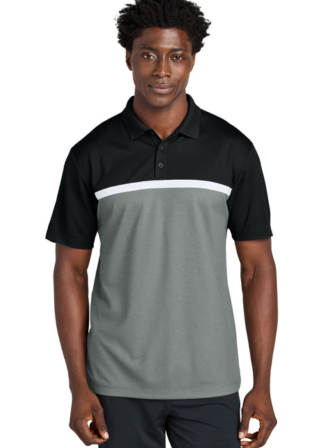 Sport-Tek® UV Micropique Colorblock Polo ST741 - Black/ Grey Concrete Heather/ White | Sport-Tek