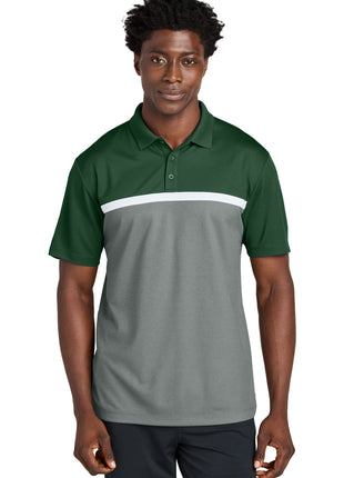 Sport-Tek® UV Micropique Colorblock Polo ST741 - Forest Green/ Grey Concrete Heather/ White | Sport-Tek