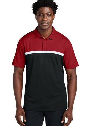 Sport-Tek® UV Micropique Colorblock Polo ST741 - Deep Red/ Black/ White | Sport-Tek