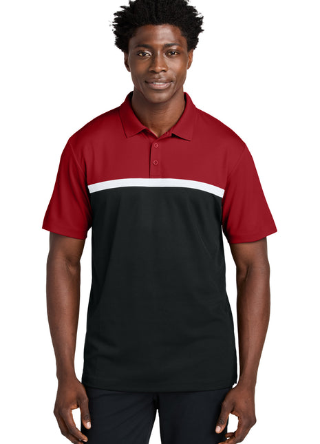 Sport-Tek® UV Micropique Colorblock Polo ST741 - Deep Red/ Black/ White | Sport-Tek