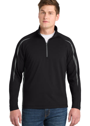 Sport-Tek® Sport-Wick® Stretch 1/4-Zip Colorblock Pullover. ST851 - Black/ Charcoal Grey | Sport-Tek