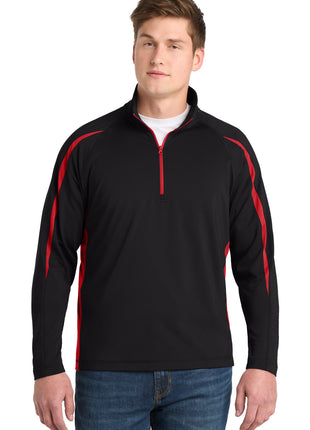 Sport-Tek® Sport-Wick® Stretch 1/4-Zip Colorblock Pullover. ST851 - Black/ True Red | Sport-Tek