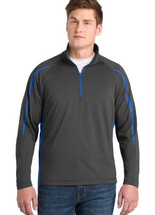 Sport-Tek® Sport-Wick® Stretch 1/4-Zip Colorblock Pullover. ST851 - Charcoal Grey/ True Royal | Sport-Tek