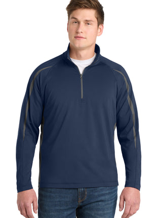 Sport-Tek® Sport-Wick® Stretch 1/4-Zip Colorblock Pullover. ST851 - True Navy/ Charcoal Grey | Sport-Tek