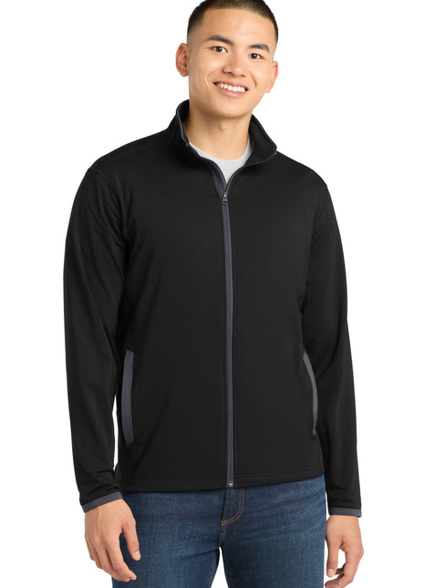 Sport-Tek® Sport-Wick® Stretch Contrast Full-Zip Jacket.  ST853 - Black/ Charcoal Grey | Sport-Tek