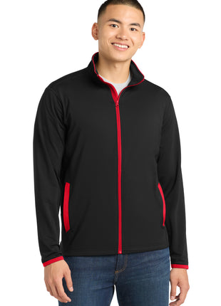 Sport-Tek® Sport-Wick® Stretch Contrast Full-Zip Jacket.  ST853 - Black/ True Red | Sport-Tek