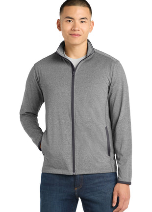 Sport-Tek® Sport-Wick® Stretch Contrast Full-Zip Jacket.  ST853 - Charcoal Grey Heather/ Charcoal Grey | Sport-Tek