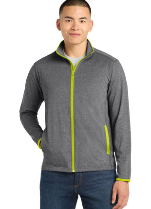 Sport-Tek® Sport-Wick® Stretch Contrast Full-Zip Jacket.  ST853 - Charcoal Grey Heather/ Charge Green | Sport-Tek