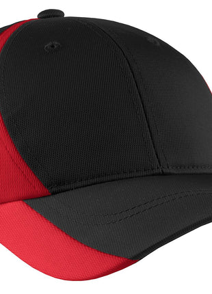 Sport-Tek® Dry Zone® Nylon Colorblock Cap. STC11 - Black/ True Red | Sport-Tek