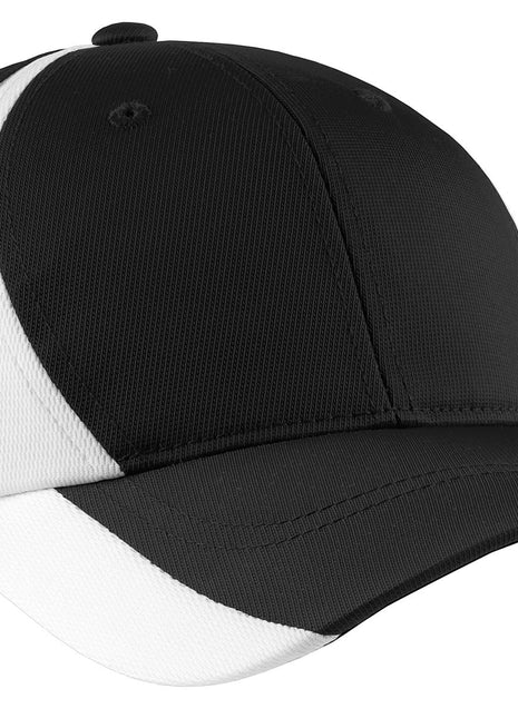 Sport-Tek® Dry Zone® Nylon Colorblock Cap. STC11 - Black/ White | Sport-Tek
