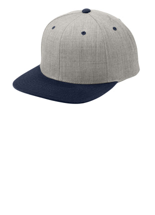 Sport-Tek® YP Classics® Flat Bill Snapback Cap. STC19 - Heather Grey/ True Navy | Sport-Tek