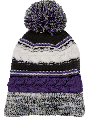Sport-Tek® Pom Pom Team Beanie. STC21 - Purple/ Black/ White | Sport-Tek