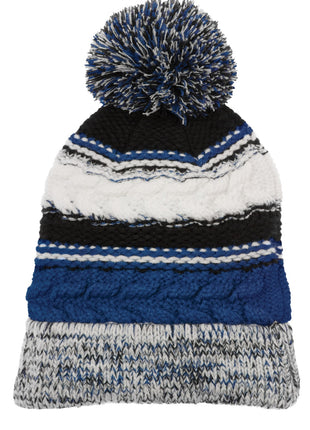 Sport-Tek® Pom Pom Team Beanie. STC21 - True Royal/ Black/ White | Sport-Tek