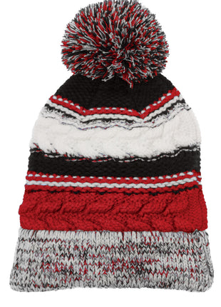 Sport-Tek® Pom Pom Team Beanie. STC21 - True Red/ Black/ White | Sport-Tek