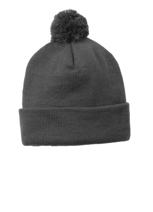 Sport-Tek ® Solid Pom Pom Beanie. STC37 - Iron Grey | Sport-Tek