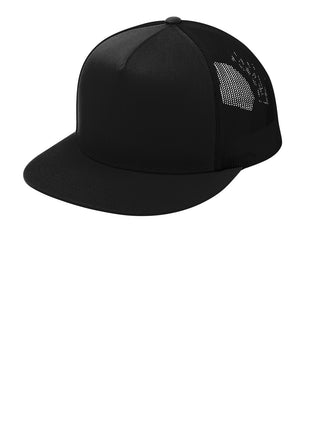 Sport-Tek® YP Classics ® 5-Panel Classic Trucker Mesh Back Cap. STC38 - Black/ Black | Sport-Tek
