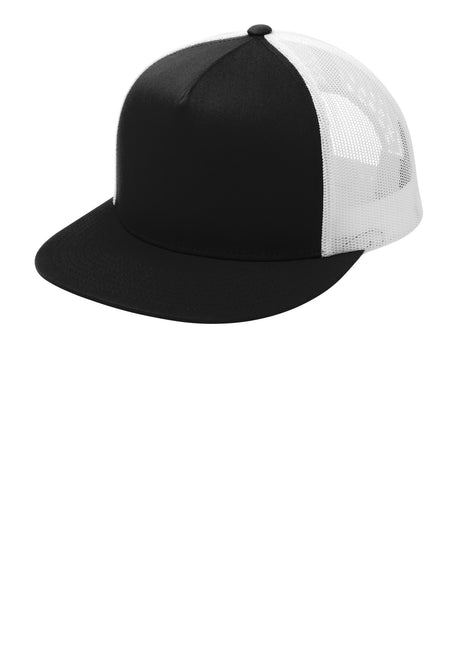 Sport-Tek® YP Classics ® 5-Panel Classic Trucker Mesh Back Cap. STC38 - Black/ White | Sport-Tek