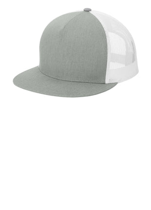 Sport-Tek® YP Classics ® 5-Panel Classic Trucker Mesh Back Cap. STC38 - Heather Grey/ White | Sport-Tek