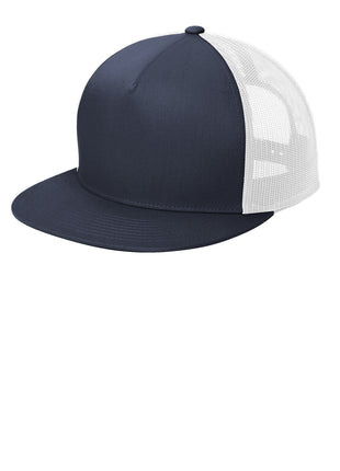 Sport-Tek® YP Classics ® 5-Panel Classic Trucker Mesh Back Cap. STC38 - True Navy/ White | Sport-Tek