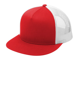 Sport-Tek® YP Classics ® 5-Panel Classic Trucker Mesh Back Cap. STC38 - True Red/ White | Sport-Tek