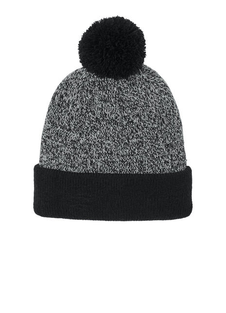 Sport-Tek® Halftime Heather Pom Beanie STC68 - Black/ Silver | Sport-Tek