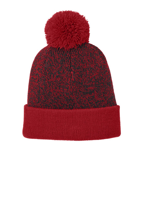 Sport-Tek® Halftime Heather Pom Beanie STC68 - Deep Red/ Black | Sport-Tek