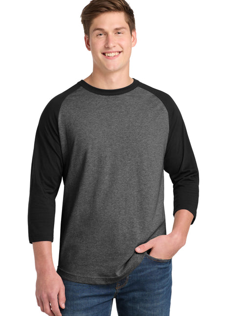Sport-Tek® Colorblock Raglan Jersey.  T200 - Dark Heather Grey/ Black | Sport-Tek