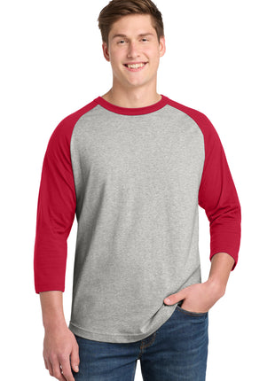 Sport-Tek® Colorblock Raglan Jersey.  T200 - Heather Grey/ Red | Sport-Tek