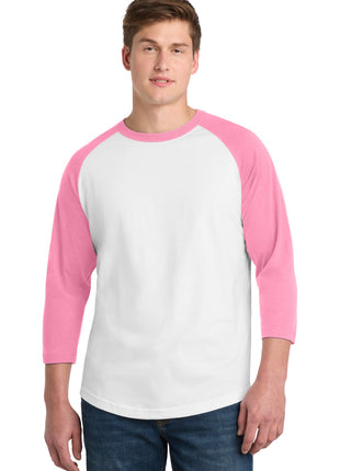 Sport-Tek® Colorblock Raglan Jersey.  T200 - White/ Bright Pink | Sport-Tek