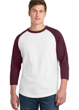 Sport-Tek® Colorblock Raglan Jersey.  T200 - White/ Maroon | Sport-Tek