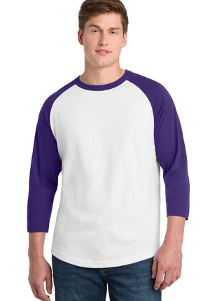 Sport-Tek® Colorblock Raglan Jersey.  T200 - White/ Purple | Sport-Tek