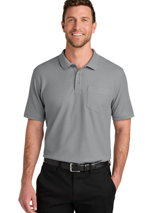 Port Authority® Tall Wearever Signature Pique Pocket Polo TLK200P - Gusty Grey | Port Authority