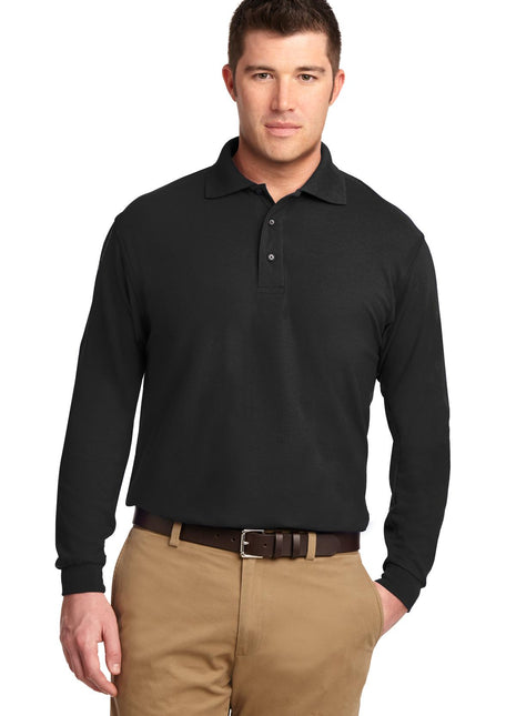 Port Authority® Tall Silk Touch™ Long Sleeve Polo. TLK500LS - Black | Port Authority