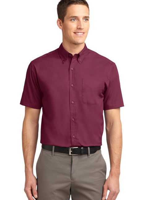 Port Authority® Tall Short Sleeve Easy Care Shirt. TLS508 - Burgundy/ Light Stone | Port Authority