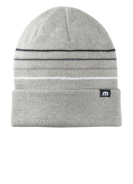 TravisMathew Striped Cuffed Beanie TM1MY393 - Light Grey Heather | TravisMathew