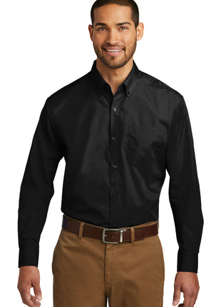 Port Authority® Tall Long Sleeve Carefree Poplin Shirt. TW100 - Deep Black | Port Authority