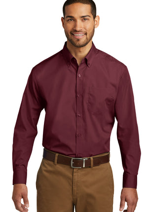 Port Authority® Long Sleeve Carefree Poplin Shirt. W100 - Burgundy | Port Authority