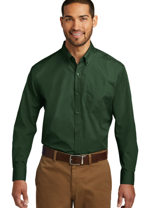 Port Authority® Long Sleeve Carefree Poplin Shirt. W100 - Deep Forest Green | Port Authority