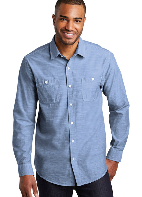 Port Authority® Slub Chambray Shirt. W380 - Light Blue | Port Authority