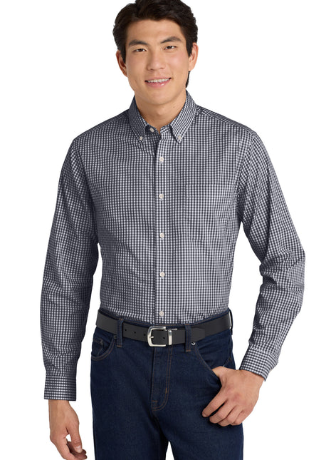 Port Authority ® Broadcloth Gingham Easy Care Shirt W644 - Black/ White | Port Authority