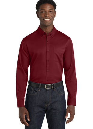 Port Authority® Long Sleeve SuperPro React™ Twill Shirt. W808 - Burgundy | Port Authority