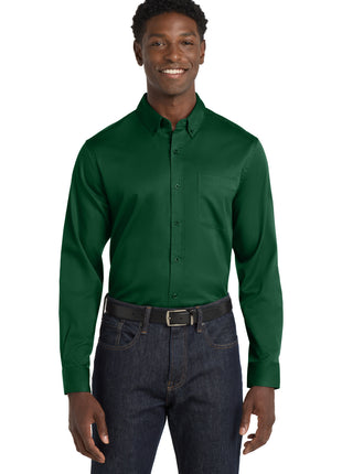 Port Authority® Long Sleeve SuperPro React™ Twill Shirt. W808 - Dark Green | Port Authority