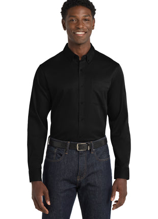 Port Authority® Long Sleeve SuperPro React™ Twill Shirt. W808 - Deep Black | Port Authority