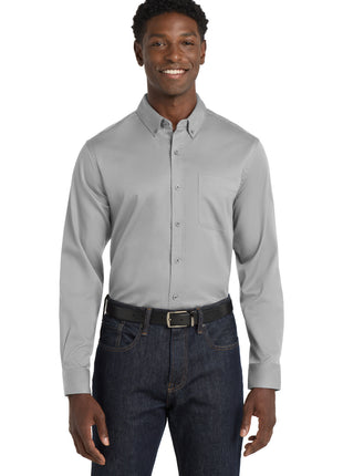 Port Authority® Long Sleeve SuperPro React™ Twill Shirt. W808 - Gusty Grey | Port Authority
